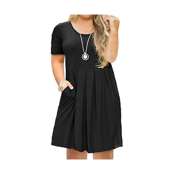 Tralilbee-Womens-Plus-Size-Short-Sleeve-Dress-Casual-Pleated-Swing-Dresses-with-Pockets Tralilbee Women's Plus Size Short Sleeve Pleated Loose Swing Casual Dress with Pockets Knee Length Black 2XL