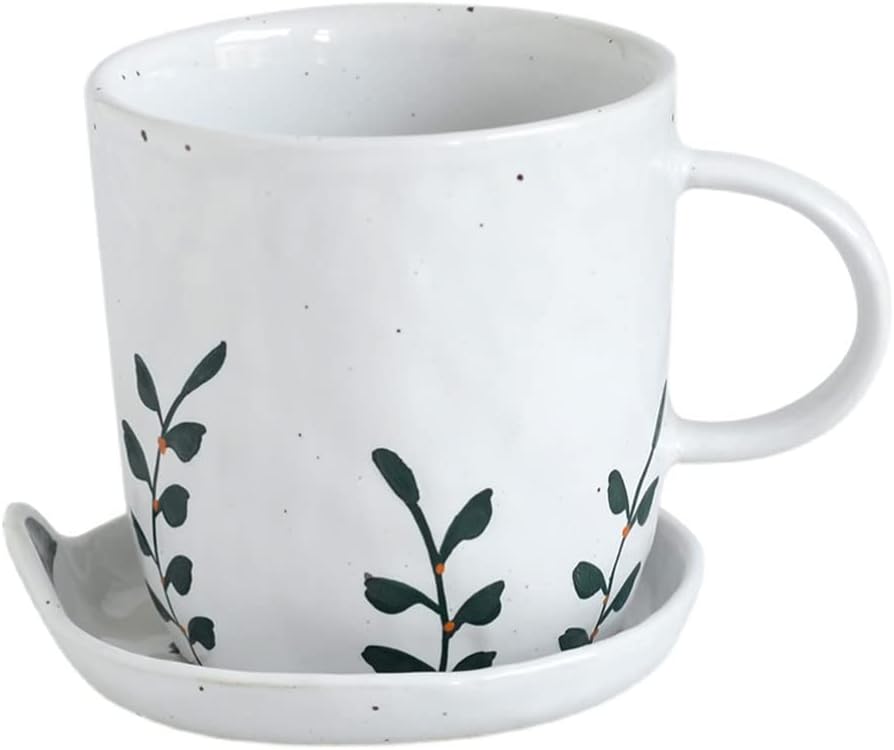Hand-painted Grass Mug Saucer Japanese Retro Ceramic Cup Literary Personality Water Cup Rough Pottery Coffee Cup