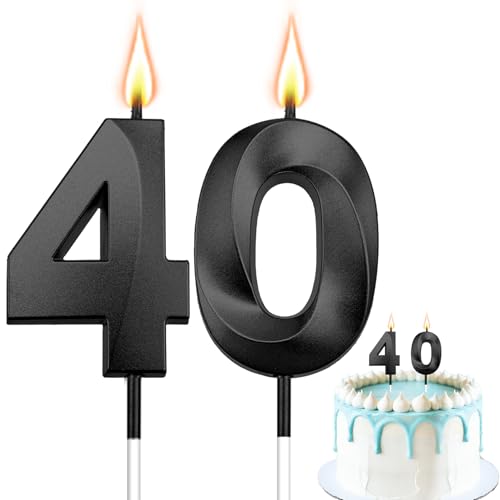 Black 40th Birthday Candles Number 40 Candles Happy Birthday Candle for Cake 3D Designed Number Cake Toppers Decorations for 40th 40 Year Old Women Men Wedding Anniversary Parties Celebrations