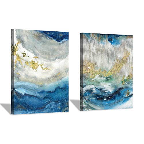 Hardy Gallery Abstract Painting Canvas Wall Art: Blue Picture Hand