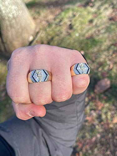 HarlemBling Real Solid 925 Sterling Silver - Grim Reaper Santa Muerte Men's Ring - 14k Yellow Gold Finish - Diamond Cut Icy Ring For Men - Sizes 6-134