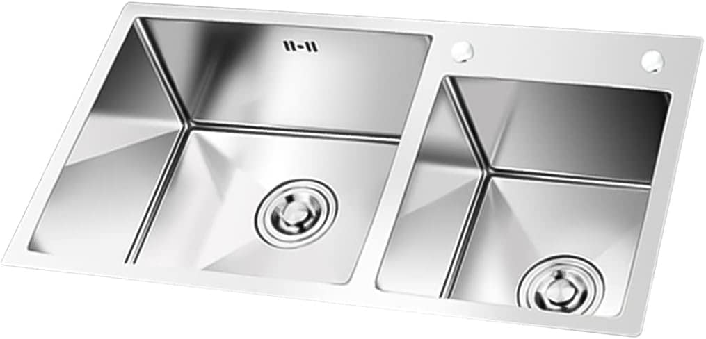 Fregadero de cocina de acero inoxidable, fregadero de doble cuenco con estación de trabajo con accesorios de drenaje, material de grado 304, ideal para uso doméstico y comercial