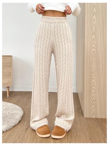 SHENHE Women's Cable Knit Sweater Pants High Waisted Casual Lounge Pants Fall Knit Pants4