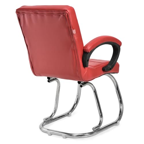 Image of GOYALSON Modern Mesh Guest Chair with Armrests Comfortable Reception Visitor Seating for Office or Home (3 Red, Double Pipe Chrome Steel Frame)