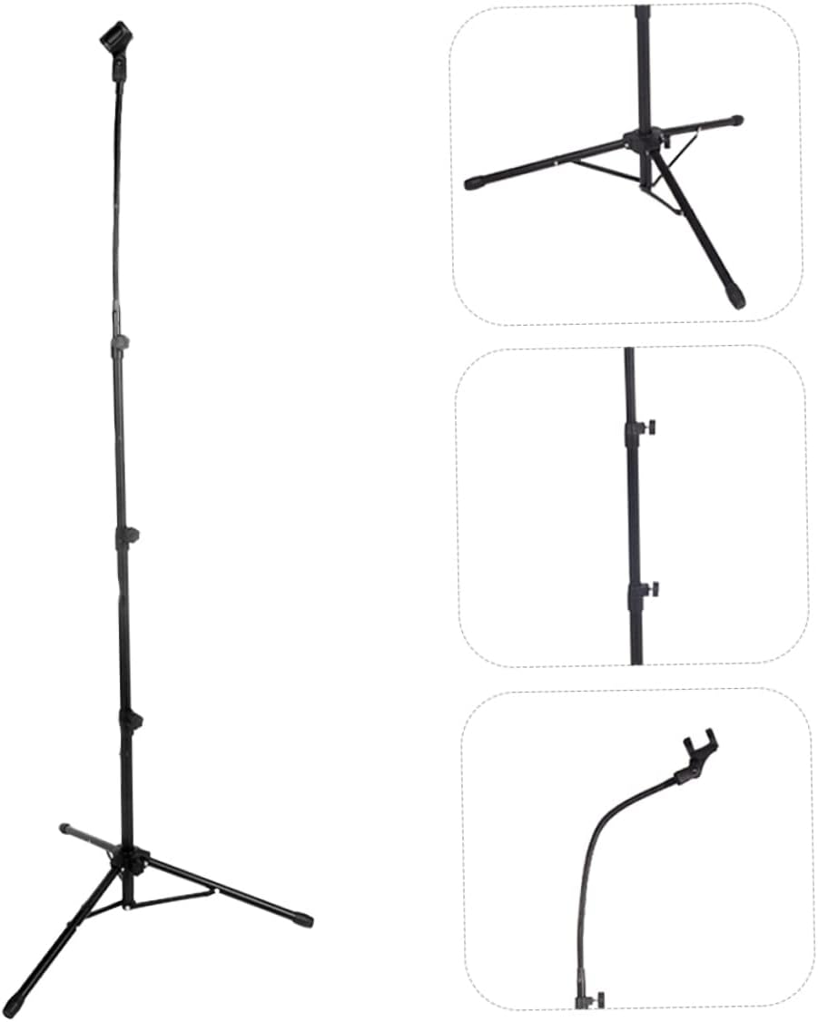 Adjustable Floor Microphone Stand Telescopic Boom Arm Tripod Stand for Adults/children Stage Host Mic Clip Black