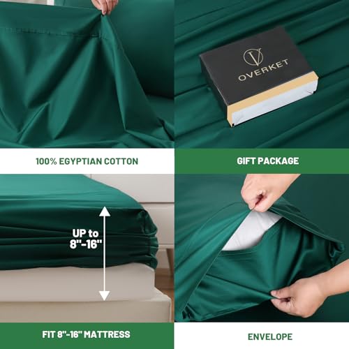 Image of 100% Egyptian Cotton Sheets King Size 4PCS 1000 Thread Count Sateen Weave Soft Breathable 16-Inch Deep Pocket (King,Dark Green)