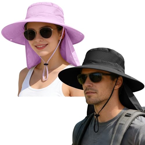 Image of ZOORON Sun Hats for Men Women Fishing Hat with Neck Flap,UPF 50+ Sun Hat Waterproof Wide Brim Bucket Hats for Safari Hiking