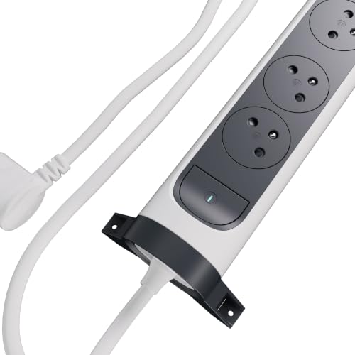 LEGRAND - Multiprise Rotative Avec Interrupteur à Voyant LED - 4 Prises Surface avec Terre - Cordon 1,5m - Blanc et Gris Foncé