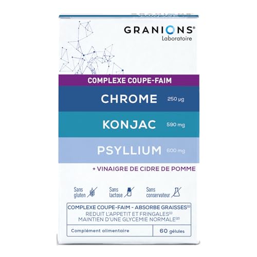 GRANIONS - COUPE FAIM - Chrome - Konjac - Psyllium - Vinaigre de Cidre de Pomme - Fabriqué en France - 60 gélules