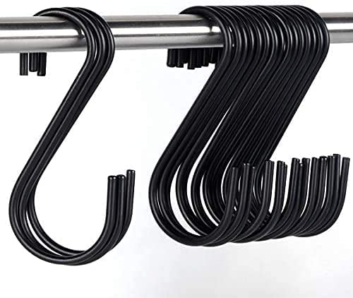 Image of Heavy Duty Metal S-Shaped Hanging Hangers Hooks for Kitchen, Bathroom,Bedroom, Office, Pan, Pot, Coat, Bag, Plants (Black, 3.75 inch /4mm) - (Pack of 15)