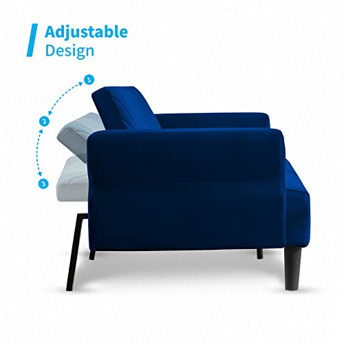 Mjkone Convertible Futon Sofa Bed | Modern Loveseat | Folding Upholstered Sleeper Sofa With Adjustable Backrest & Armrest For Living Room Apartment Office Small Space (Blue) #TOP3