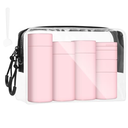 flintronic Travel Bottles Set for Toiletries, Leak-Proof Silicone Travel Containers, Small Mini Empty Squeeze Bottles Travel Accessories for Toiletries, Shampoos, Conditioner and Lotion-Pink