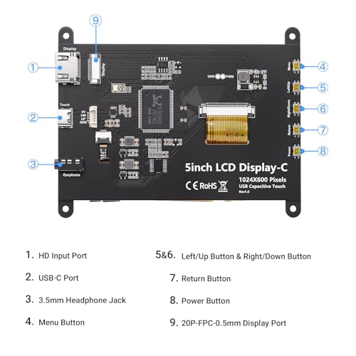 Image of ELECROW 5 Inch Touch Screen Monitor IPS Display, 1024x600 Mini Touchscreen HDMI-Compatible & USB Powered Compatible with Raspberry Pi /BB Black
