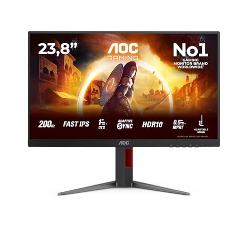 Miniatura 2 de AOC 24G4HA Gaming Monitor 24 Pulgadas 200Hz Panel Fast IPS, 1ms GtG, HDR10, G-Sync Compatible, Altavoces, Altura Ajustable, (1920x1080 HDMI 2X 2.0 DP 1x 1.4) Negro