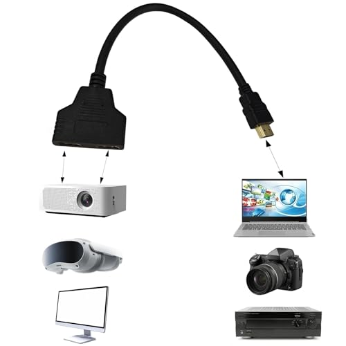 Maoggha Câble Répartiteur HDMI 1080p Mâle vers 2 HDMI Femelle, Câble de Répartition Hdmi 1 entrée 2 Sorties pour Affichage Alterné, pour HDTV HD, Écrans LED et LCD, Projecteurs