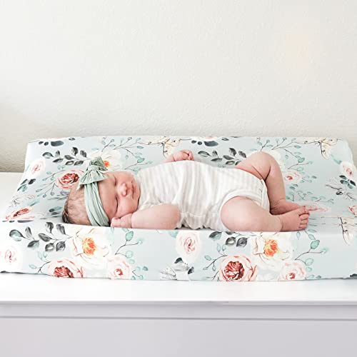 Image of GRSSDER Stretch Ultra Soft Jersey Knit Changing Pad Cover Set 2 Pack, Change Table Pad Covers Fit 32 inch /34 inch x 16 inch Pads Safe and Snug, Stylish Watercolor Flowers and Fruits for Girls