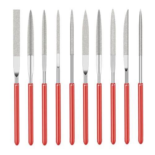 10 Pcs Diamond Needle File Set,Mini Modelling Diamond Files,Mini Needle Jewelry File Set,Diamond Precision Needle File Metal Set,Mini Diamond Needle File Set for Jewelers Wood Carving Craft(2 x 100mm)