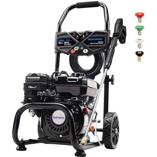 Ezasin 3500 PSI Gas Pressure Washer, 2.3 GPM Heavy-Duty High-Power Cleaner with 209CC 7HP Engine, 25Ft Hose, Axial Aluminum Pump, Soap Tank & 4 Quick-Connect Adjustable Nozzles (Black)