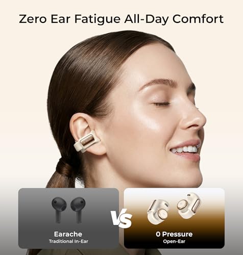LC-dolida Open-Ear Wireless Earbuds with Smart LED Display Case, Clip On Earbuds All-Day Comfort & Situational Awareness, Case Control for Volume, EQ, Music, Find My Earbuds & Camera, Timer (Cream) - Image 3