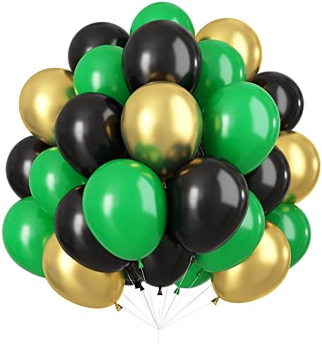 30PCS Green Gold Balloons Set, 12 Inch Dark Green Metallic Gold Helium Balloons Black Latex Balloons Birthday Balloons For Kids Birthday Decoration Party Balloons For Carnival Party Decorations