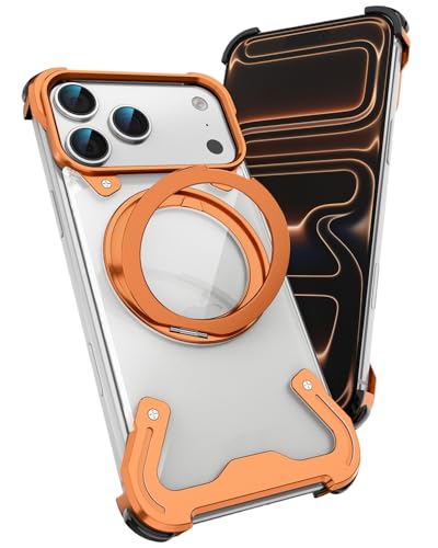 Coque sans cadre iPhone 17 Pro contre les rayures avec anneau magnétique orange