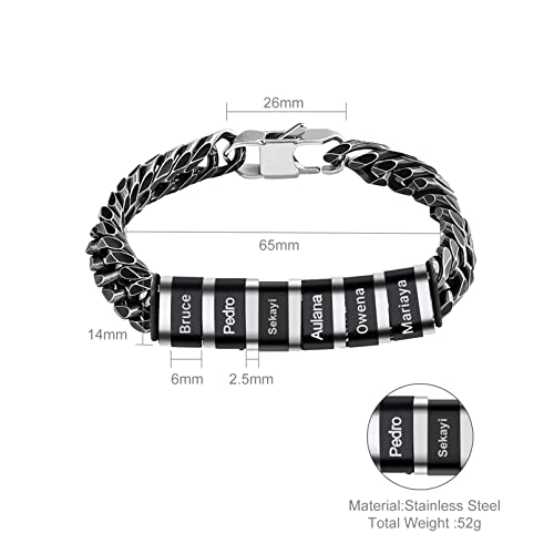 Yitub Custom Cuban Link Name Bracelet For Men Personalized Chain Bracelet With 1-6 Beads Hip Hop Jewelry Gift For Boyfriend Dad Husband Son Fathers Day Birthday Valentines （Black-1,3 Names #TOP2