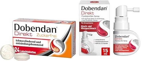 Dobendan Direkt zuckerfrei Flurbiprofen Halstabletten + Dobendan Direkt Flurbiprofen Halsspray (Sparset zur Schmerzlinderung bei Halsschmerzen) 1 x 24 Lutschtabletten + 1 x 15ml Spray
