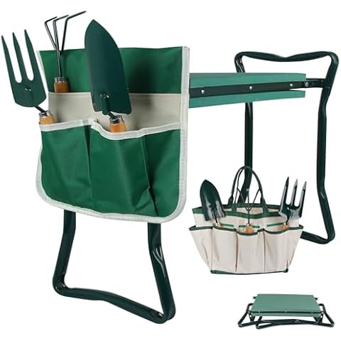 Wodesid Garden Kneeler and Seat Bench Foldable Stools with Tool Pouches and Storage Bag, EVA Foam Pad Protects Your Knees Outdoor Portable Kneeler for Gardening 330 lb Large Loading Capacity Cover