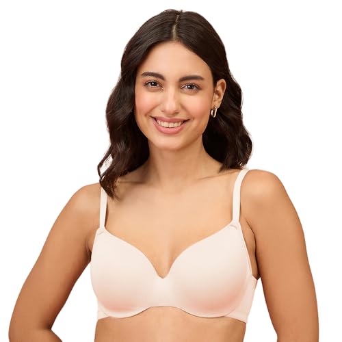 Image of NYKD NYB218 Modal Fabric Lightly Padded Wired T-Shirt Bra for Women Seamless Neckline Non Slip Shoulder Straps