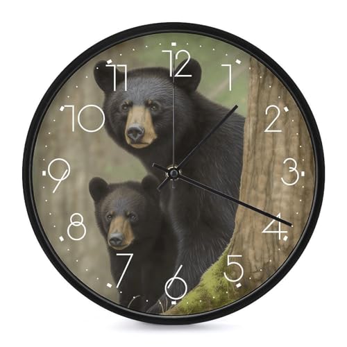 Horloge murale décorative ours noir ronde à piles pour maison - 2