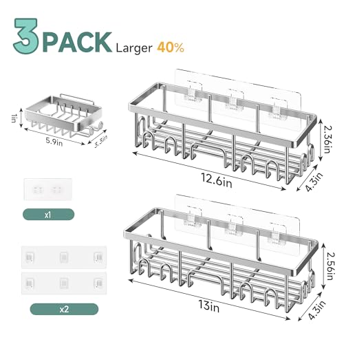 Image of Veken Shower Caddy 3-Pack, Advanced Rustproof Design, No Drilling Adhesive Shelves, Rack with Soap Holder, Large Capacity Bathroom Organizers and Storage, Wall-Mounted Kitchen & Home Decor