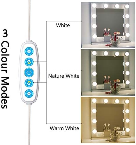 Anmossi Makeup Mirror Lights,Hollywood Style Vanity Mirror Lights Kit with USB Power Cord and 10 Dimmable LED Bulbs,5 Level Brightness,3 Light Color Modes,LED Mirror Light(No Mirror and No Adapter)