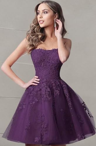 Image of Lace Homecoming Dresses Short A Line Strapless Formal Cocktail Party Gowns