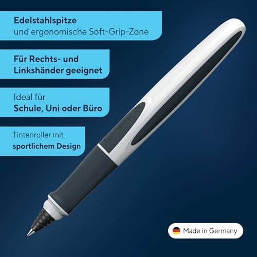 Schneider 187849 Ray Tintenroller (Nachfüllbar mit Standard Tintenpatronen, geeignet für Rechts- und Linkshänder) weiß/dunkelgrau