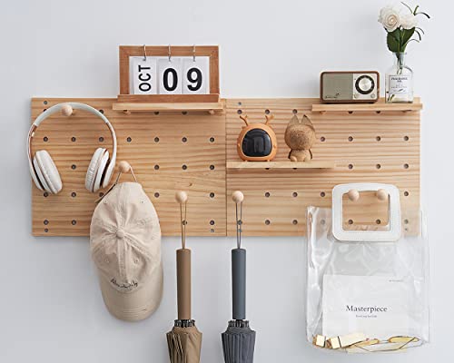 socalsunny Wood Pegboard Combination Wall Organizer Kit, Wooden Display Pegboard Panel Kits for Bedroom, Study, Office, Bathroom, 2 Pieces Pegboards and 15 Accessories 16