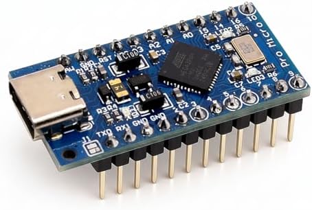 Pro Micro ATmega32U4 Microcontroller Board with Leonardo Bootloader, USB Type C, Pre-Soldered Headers, 16MHz Clock Speed, 32KB Flash Memory, 24 I/O Pins