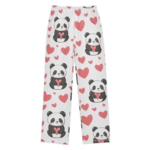 Panda and Heart Boys Pants Boys Athletic Pants Long Pant for Boywith Pockets Wide-Leg Size 6-14Y