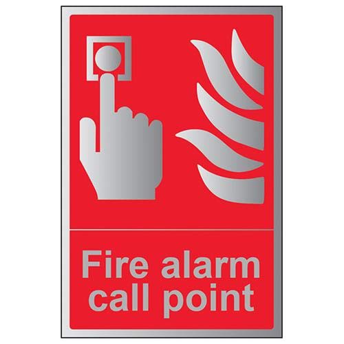 Vsafety Red V Safety Fire Equipment-Fire Alarm Call Point Sign - 150Mm X 200Mm - 3Mm Brushed Alu Comp