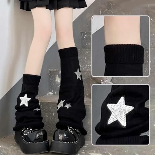 2Pcs Black White Leg Warmers for Girls Cute Leg Warmers Y2k Harajuku Knit Star Legwarmer Accessories for Women3