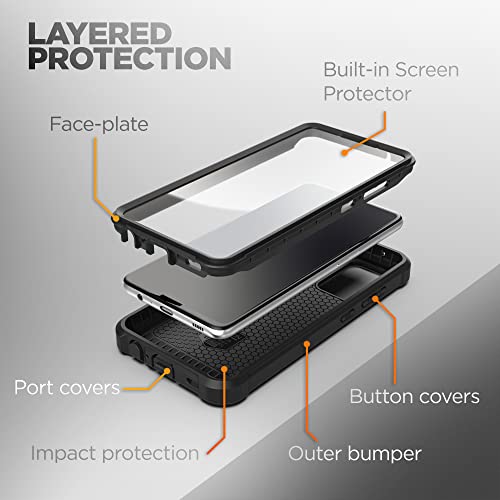 Encased Falcon Armor For Samsung Galaxy A02S Case With Screen Protector, Protective Full Body Built-In Screen Phone Case (Black) #TOP3