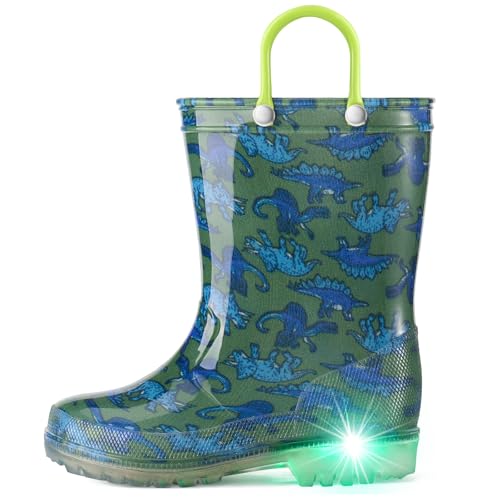 HISEA Kids Rain Boots for Boys Girls, Waterproof Lightweight Rain Boots Light Up by Steps for Water Beach Outdoor Playing (Toddler/Little Kid/Big Kid)