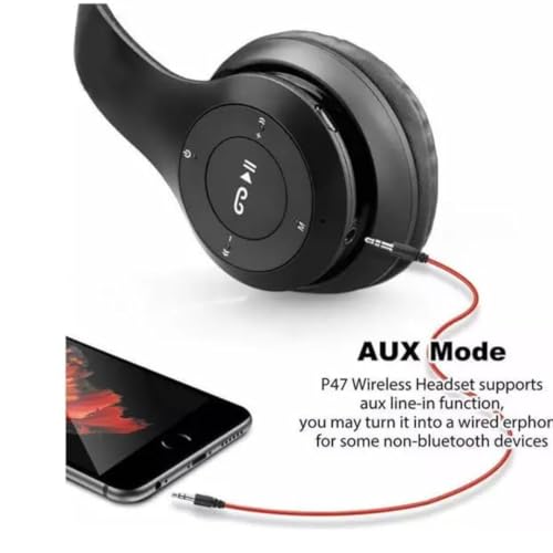 Image of JPGC Wireless Bluetooth Headphones, P47 Over-Ear Headset with Extra Bass, Foldable Design, Soft Memory Protein Earmuff, Bluetooth 5.0, FM Radio, SD Card Support, AUX Input, Black
