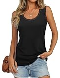 Womens Tank Tops Lace Trim Summer Scoop Neck Dressy Casual Cute Tops Trendy Sleeveless Loose Fit Shirts (Black, Large)