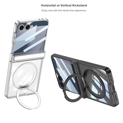 Image of Midkart Magnetic Case Compatible with Samsung Galaxy Z Flip 7 and Compatible with Magsafe Charging Hinge Protection Front Glass Cover Anti-Yellowing and Camera Protection, Clear Transparent