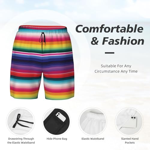 Men's Swim Trunks Quick Dry Board Shorts Colorful Mexican Stripes Beach Shorts with Pocket Bathing Suits for Men4