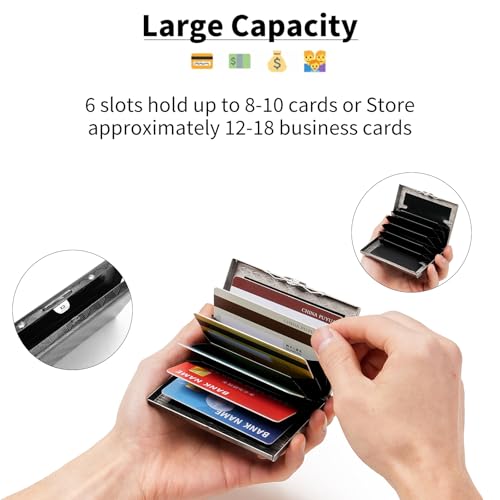 Image of Slim Credit Card Holder RFID Blocking Credit Card Stainless Steel Metal Wallet Business Card Cases with 6 Slots Men for Women