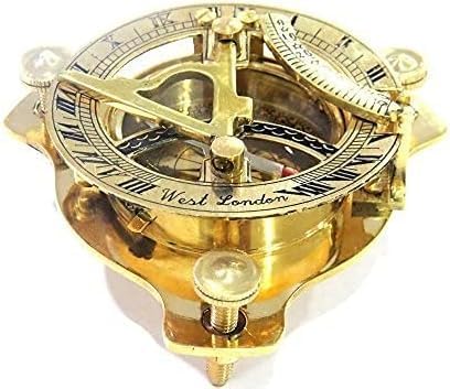 Nautical Brass 3.5" Sundial Compass - Solid Brass Sun Dial Navigational Pocket Hiking Compass Home Decor Compass