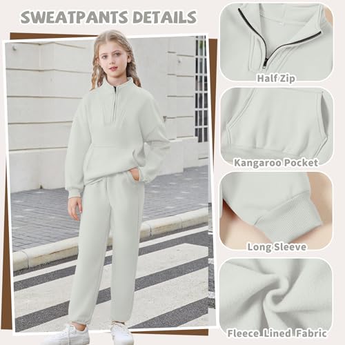 Image of U.nikaka Girls Clothing Sets Half Zip Sweatsuit Outfits Sweatshirt and Sweatpants Fleece Pullover Joggers Set with Pockets