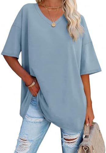Ebifin Damen T Shirt Oversize Oberteile V-Ausschnitt