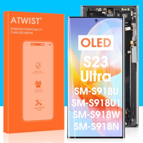 Atwist OLED Pantalla para Samsung Galaxy S23 Ultra LCD Display - para Galaxy S23 Ultra LCD Pantalla Táctil SM-S918 SM-S918B Digitalizador Cristal Panel Ensamblaje con Marco